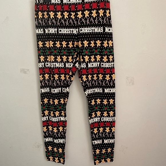 Holiday Time Girls Leggings size XXL 18 stretchy gingerbread men candy canes - Picture 2 of 8